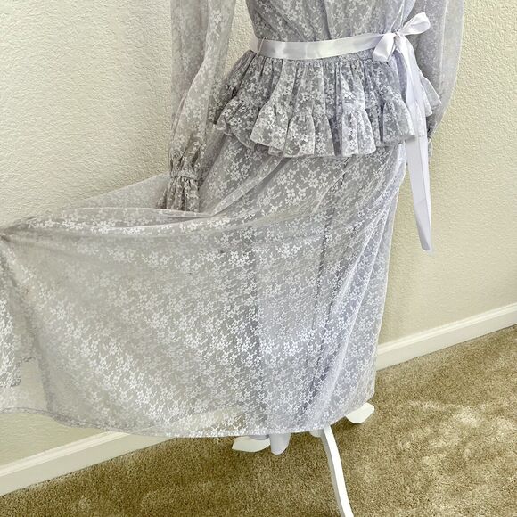 Vintage 70s Long Light Purple Lilac Ruffled Lace Maxi Dress Creations by Aria - Picture 9 of 16